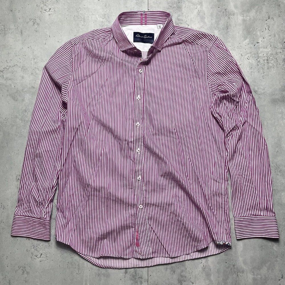 Robert Graham Modern Americana Premium Stripe Shirt Mens XL Red Fitted Flip Cuff